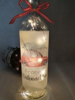 Dekoflasche -Auto mit Baum- zu Weihnachten - inkl. Licht