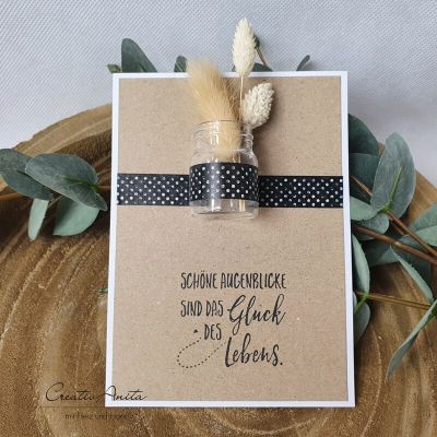 Besondere Glückwunschkarte mit Glasvase und Trockenblumen Natur - Freundinnengeschenk