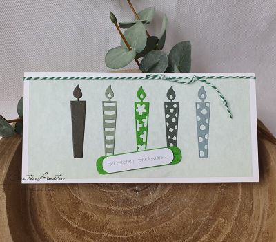 Glückwunschkarte Geburtstag - Männerkarte - Karte mit handgestanzten Kerzen grau-grün