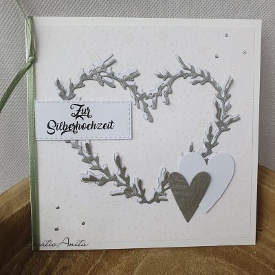 Glückwunschkarte zur SILBERHOCHZEIT mit floralem Herz