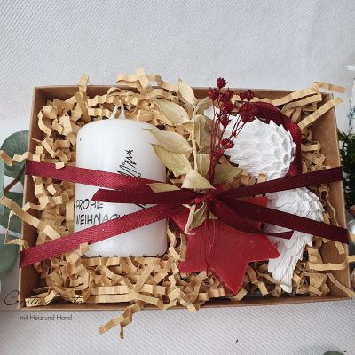 Geschenk zu Weihnachten - Weihnachtskerze mit Seifenstern Bratapfel und Engelsflügel