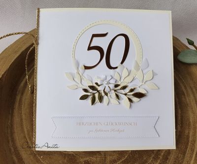 Glückwunschkarte zur Goldenen Hochzeit Weiß-Creme