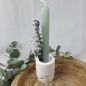 Preview: Handgemachter Kerzenhalter 2in1 - Stabkerzen- und Teelichthalter mit Kerze - dekoriert weiß-mint