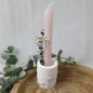 Preview: Handgemachter Kerzenhalter 2in1 - Stabkerzen- und Teelichthalter mit Kerze - dekoriert weiß-rosa