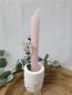 Preview: Handgemachter Kerzenhalter 2in1 - Stabkerzen- und Teelichthalter mit Kerze - dekoriert weiß-rosa
