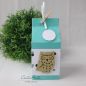 Mobile Preview: Geschenkverpackung Milchtüte mit Holzeule in Mint Punkte zum Geburtstag