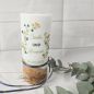 Preview: Hochzeitskerze mit echtem Holz und mit/ohne Teelichteinsatz, Blumen Gold-Blau-Eukalypthus
