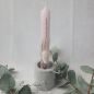 Preview: Handgemachter Kerzenhalter 2in1 - Stabkerzen- und Teelichthalter mit Kerze - dekoriert grau-rosa