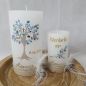 Preview: Taufkerze Rustikkerze mit Lebensbaum und christlichen Symbolen weiß-blau-taupe
