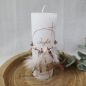 Preview: Taufkerze Rustikkerze -Boho-Stil- Mädchen Weiß-Rosegold - romantisch
