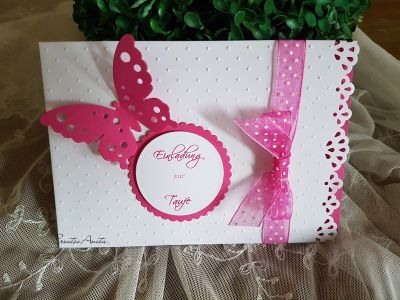 Einladungskarte Butterfly zur Taufe in Helllbau