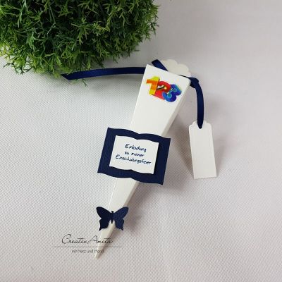 Einladung Einschulung - Schultüte - Dunkelblau