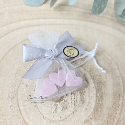 Gastgeschenk - Kundengeschenk mit 3 Seifenherzen MAGNOLIE - Rosa - Fix & Fertig