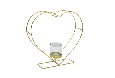 Krasilnikoff - Kerzenhalter Herzform Gold dekoriert mit Trockenblumen