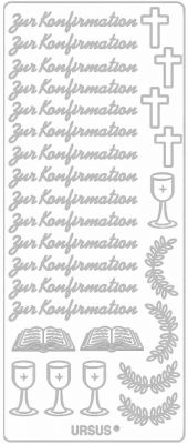 Sticker - Konturensticker - Schriftzug -Zur Konfirmation und Kreuz, Kelch usw. in Silber