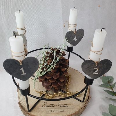 Metall Adventskranz in schwarz - inkl. Zahlen, Kerzen und Dekoration