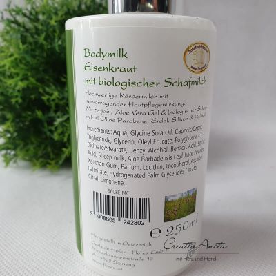 Preview: Bodymilk mit Schafmilch Eisenkraut im praktischem Spender, 250 ml