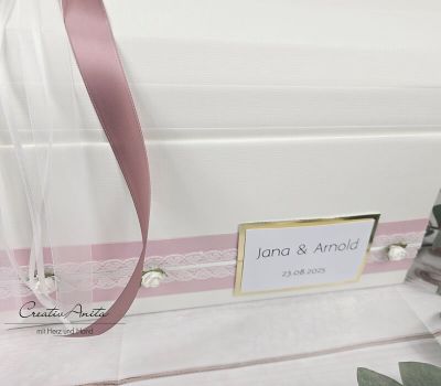 Preview: Briefbox - Geschenktruhe - Edle Röschen - Altrosa-Gold