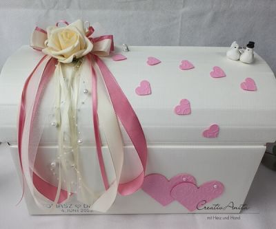 Briefbox - Geschenktruhe mit Rose zur Hochzeit - Rosa-Creme