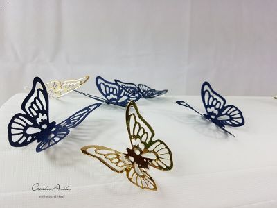 Briefbox Butterfly-Schmetterlinge zur Hochzeit - Dunkelblau-Gold