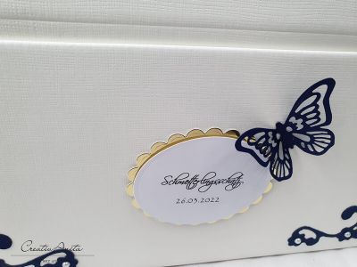 Briefbox Butterfly-Schmetterlinge zur Hochzeit - Dunkelblau-Gold