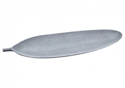 Große Dekoschale - Teller "Blatt" aus Holz in Grau