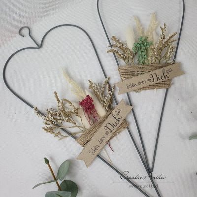 Metallherz mit Trockenblumen dekoriert, Geburtstagsgeschenk GRÜN