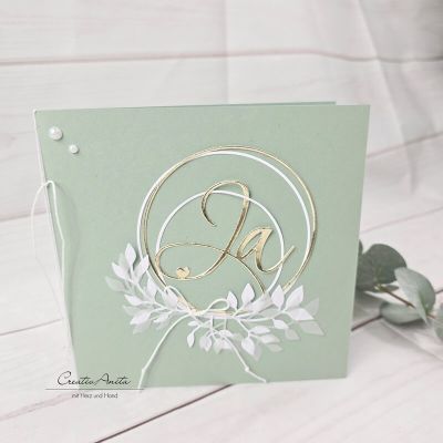 Einladungskarte Goldenes JA - eukalypthusfarben