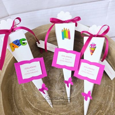Einladung Einschulung - Schultüte - Pink