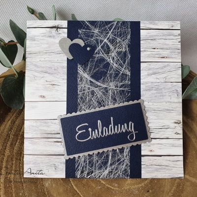 Einladungskarte Shabby Dunkelblau