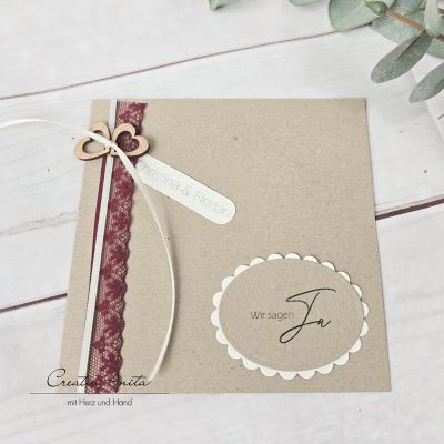 Einladungskarte Vintage Lace Bordeaux-Creme
