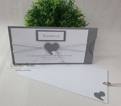 Einladungskarte Schiebekarte in Grau-Weiß