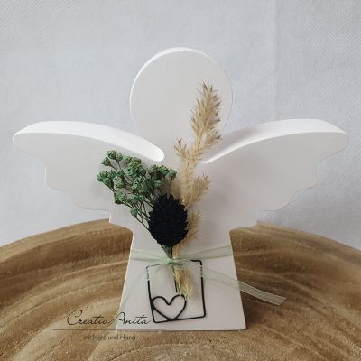 Handgemachter Engel - Trockenblumen schwarz-gruen