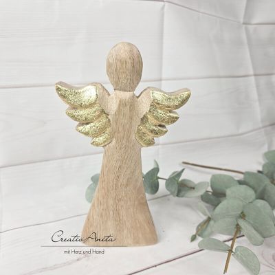 Engel aus Holz mit Flügel in Gold