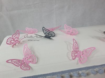 Erinnerungsbox - Geschenktruhe zur Geburt mit Schmetterlingen in Rosa-Grau