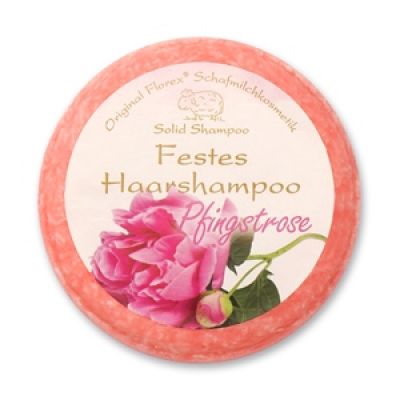Festes Haarshampoo mit biologischer Schafmilch - PFINGSTROSE, 58g
