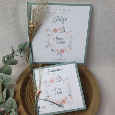 Gästebuch Bohostil mit Blumenkranz und Trockenblumen