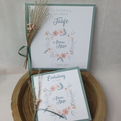 Gästebuch Bohostil mit Blumenkranz und Trockenblumen