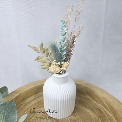 Geriffelte Vase inkl. Trockenblumen bauchig -Mint-