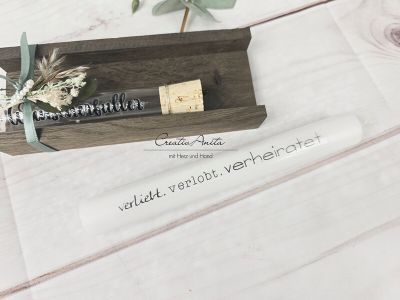 Preview: Kerze mit Reagenzglas Wunscherfüller -verliebt verlobt verheiratet- Dekoriert - Hochzeitsgeschenk