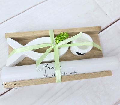 Geschenkset Anlaß zur Auswahl mit Kreuz & Fisch aus Beton - GRÜN