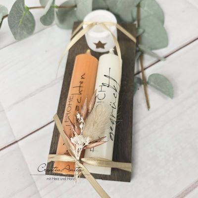 Weihnachtsgeschenk Kerzen - Stabkerzen mit Spruch -Frohe Weihnachten Fühl Dich gedrückt- Freundinnen, Nachbarn
