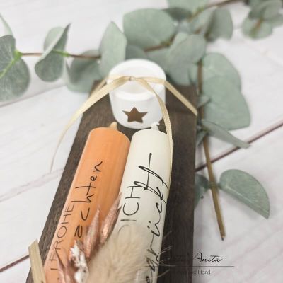 Weihnachtsgeschenk Kerzen - Stabkerzen mit Spruch -Frohe Weihnachten Fühl Dich gedrückt- Freundinnen, Nachbarn