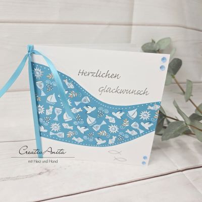 Geschenkverpackung & Glückwunschkarte -Truhe- Kommunion, Konfirmation - Farbe wahlweise