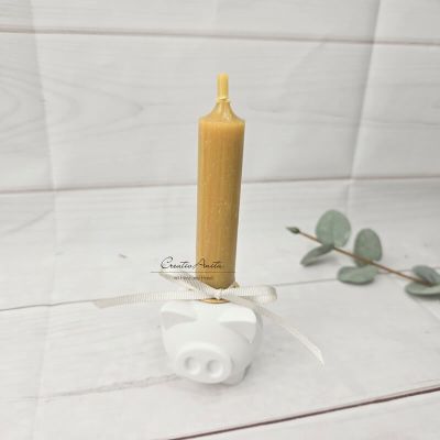 Glücksschwein mit Kerze -natur-