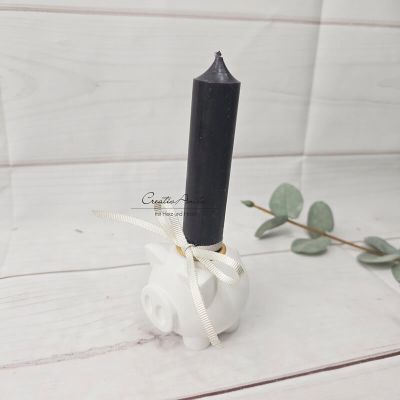 Preview: Glücksschwein mit Kerze -schwarz-gold