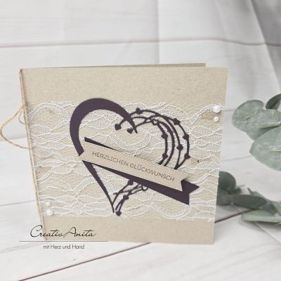 Glückwunschkarte zur Hochzeit -Big Heart- Natur-Aubergine