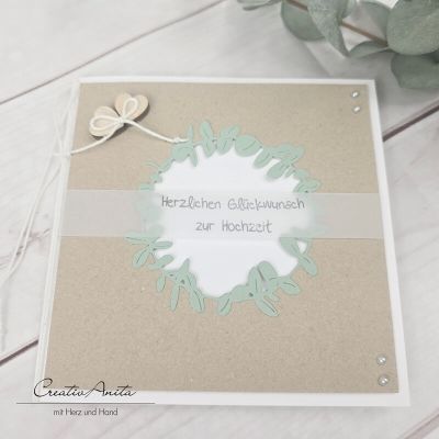 Preview: Glückwunschkarte zur Hochzeit - Kraftpapier - Herzen - Eukalypthus