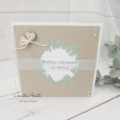 Glückwunschkarte zur Hochzeit - Kraftpapier - Herzen - Eukalypthus