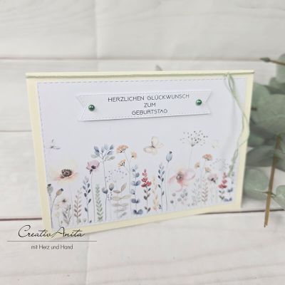 Glückwunschkarte -Blumenwiese- Geburtstagskarte creme-natur